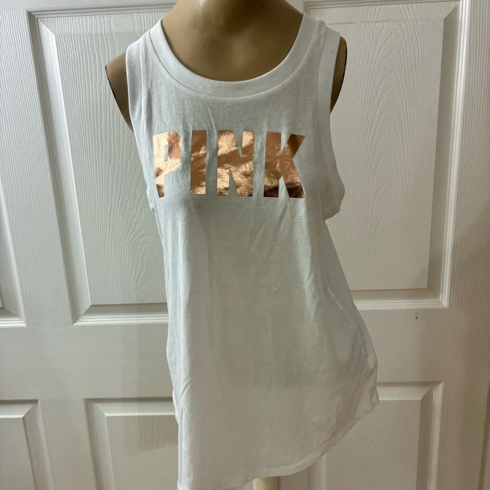 PINK Victoria's Secret White and Gold Tank Top - Picture 1 of 5